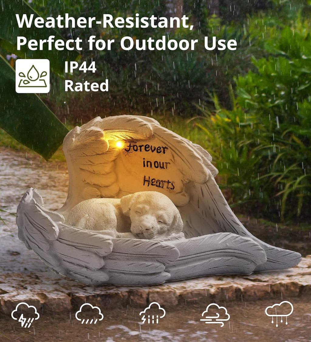 Pet Dog Solar Garden Memorial Statue – Outdoor Resin Angel Puppy with Solar Light, Guardian Angel Dog Memorial Gift for Patio, Lawn, Yard, or Garden Decor
