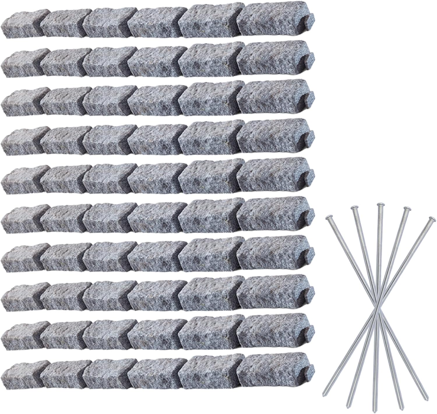 Beuta Landscape Edging | Garden Edging Border | Faux Stone Bricks for Lawn edging, Flower beds, Pathways & Yard Edging– 10 Packs | Each Section Has 6 Bricks 48"L x 4"W x 2.25"H | 30 Spikes |Greystone