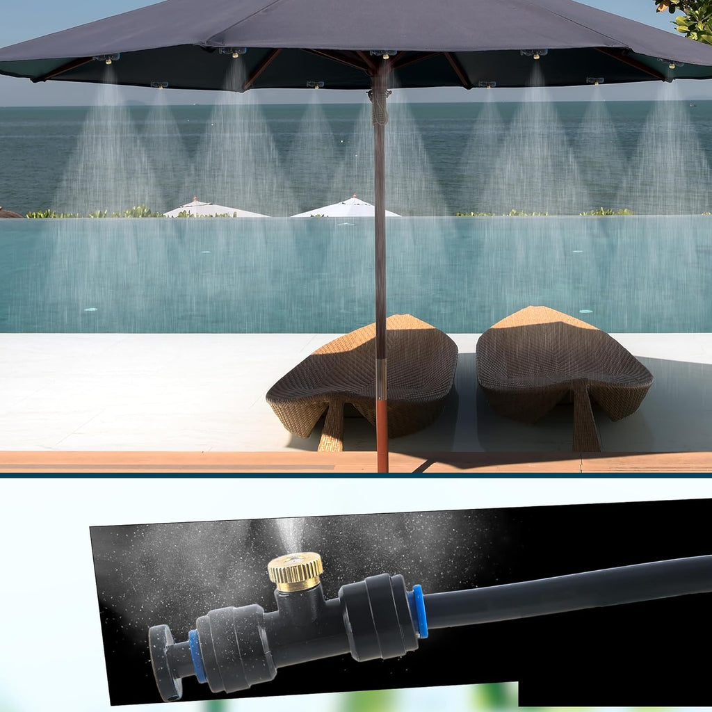 96 Pcs Brass Misting Nozzles Kit Including 48 Pcs 1/4 Inch Brass Misting Nozzles 40 Pcs Misting Nozzle Tees with 8 Plugs for Outdoor Spray Cooling System Misting Nozzle Replacements Tubing