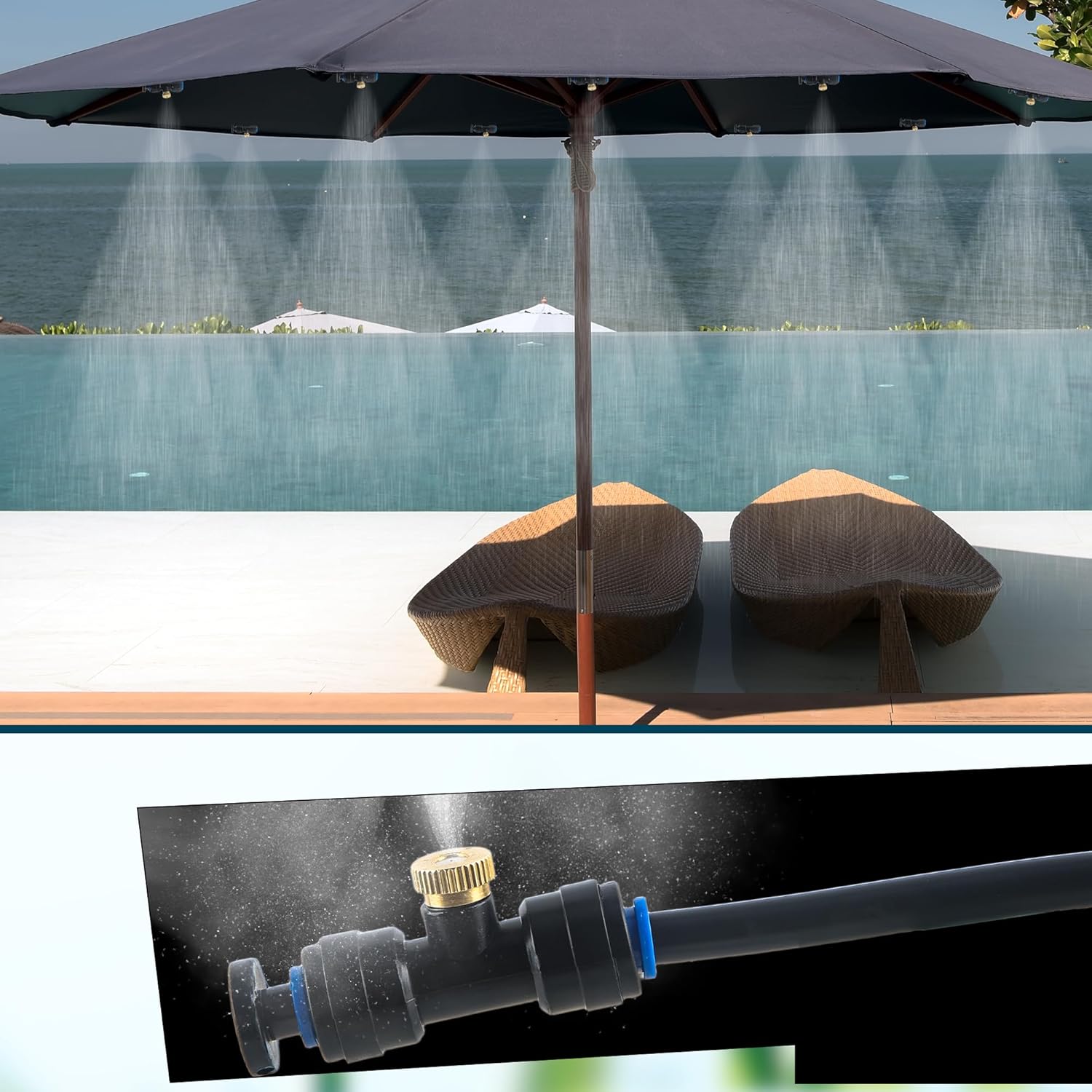 96 Pcs Brass Misting Nozzles Kit Including 48 Pcs 1/4 Inch Brass Misting Nozzles 40 Pcs Misting Nozzle Tees with 8 Plugs for Outdoor Spray Cooling System Misting Nozzle Replacements Tubing