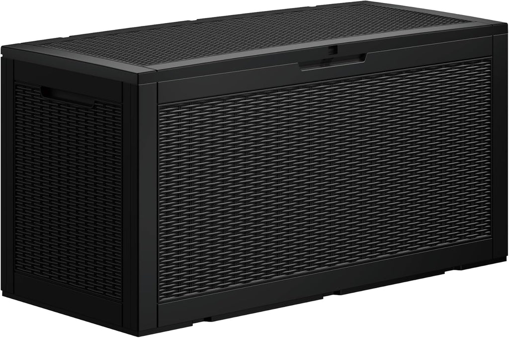 Heavy-Duty 100 Gallon Outdoor Storage Box - All-Weather Patio & Garden Storage Box Waterproof, Lockable Resin Deck Chest for Pool Accessories, UV-Resistant, Obsidian Black