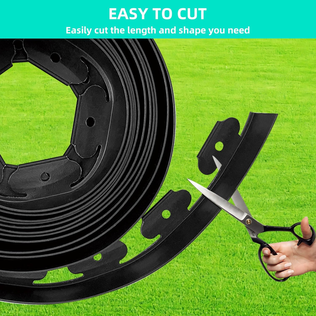 Landscape Edging Coil 33 FT, 2 Inch Tall Garden Edging Border Flexible Lawn Edging Kit with 30 Spikes, Plastic Edging for Landscaping Flower Beds Yard Pathway Paver Edging (2IN x 33FT, Black)