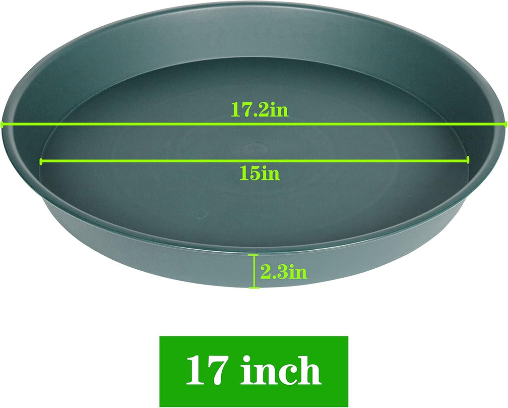 4 Pack of 16 17 inch Plant Saucer (15 inch Base), 2.3" Depth, Heavy Duty Deep Plant Trays for Pots, Bird Bath Bowls, Plastic Plant Saucers for Indoors, Drip Trays for Planter (17", Green)