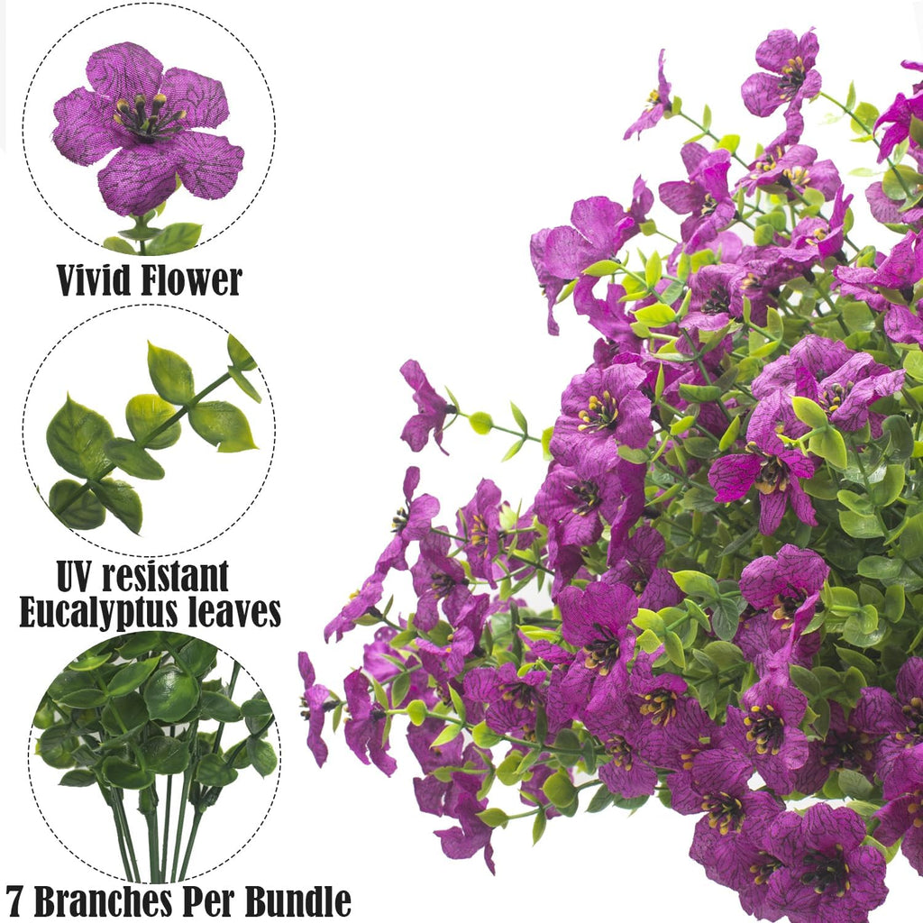 Artificial Fake Flowers for Outdoor Spring Decoration, 16 Bundles Faux Silk Colorful UV Resistant Realistic for Outside Porch Patio Home Yard Garden Planters Pots Window Box (Light Purple)