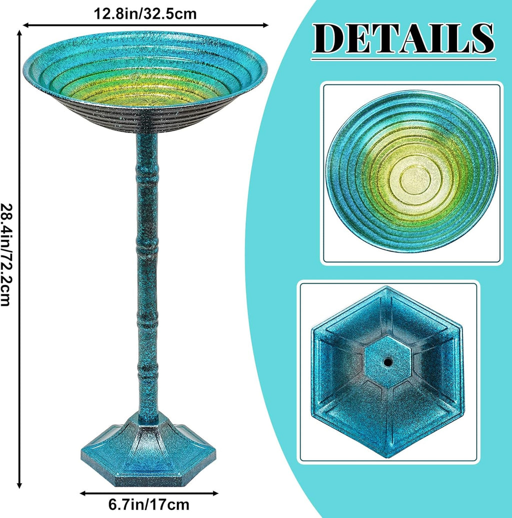 Metal Bird Bath for Outside, Freestanding Garden Metal Birdbaths with Stable Upgrades Stake, Easy to Clean Birdfeeder for Outdoors Garden Yard Lawn Decor(Blue)
