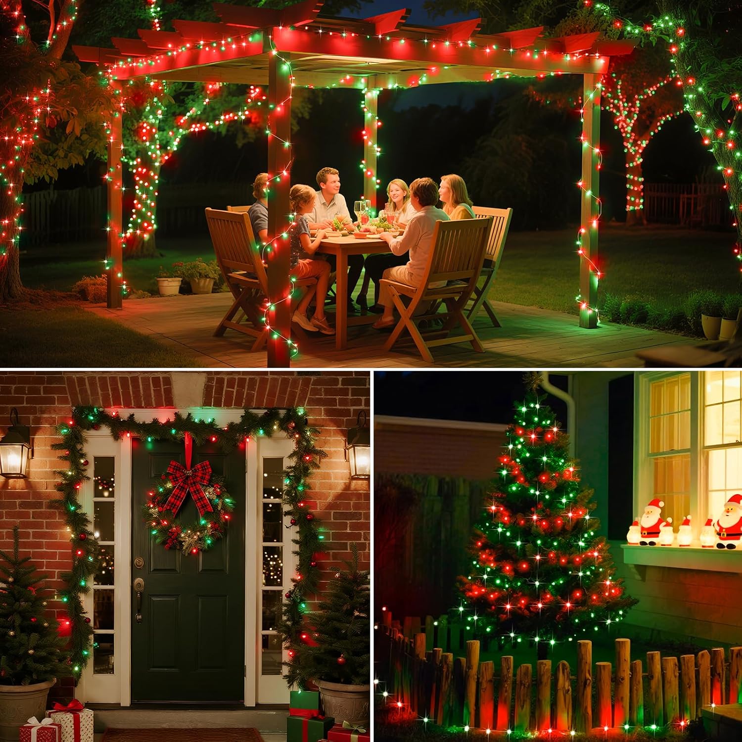 btfarm 4 Pack Solar String Lights Outdoor, 320LED 132FT Solar Fairy Lights Waterproof 8 Modes, Red Green Copper Wire Solar Powered Twinkle Light for Outside Tree Garden Christmas Wedding Party Decor