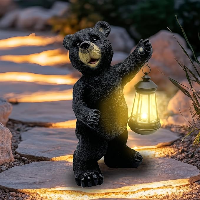 Solar Lantern Garden Statues Decor, Outdoor Bear Figurine Lights for Yard Patio Decoration - Unique Christmas Housewarming Gift for Grandma Wowen Mom