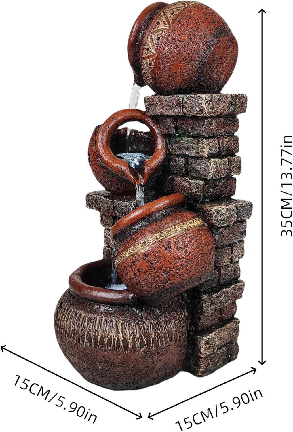 Indoor Desktop Fountain with Led Light - Layered Rock Waterfall Fountain, 13.77 x 5.9 x 5.9 inches, Silent Tabletop Water Feature Decor for Relaxation