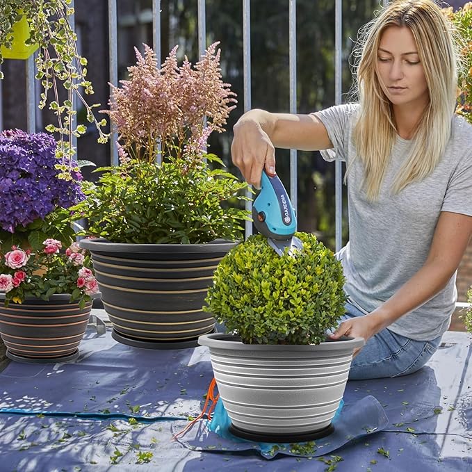 12 inch pots for Plants,Large 3 Pack Outdoor Flower Pots with Saucer and Drainage Holes, Plastic Plant Pots,Retro Antique Imitation Decorative Garden Containers Sets for Houseplant(White)