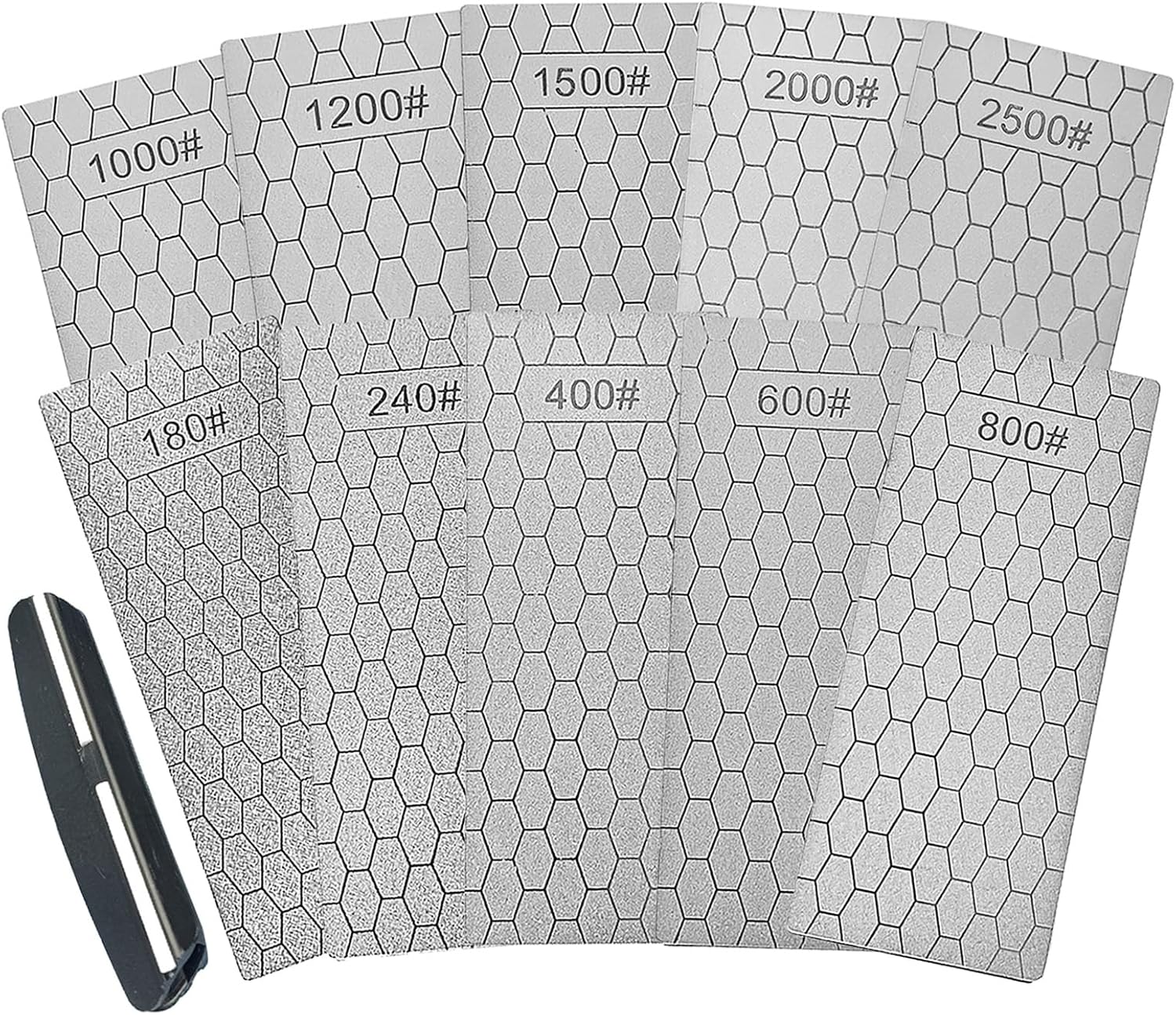 Diamond Sharpening Stone Set,10 Pcs Diamond Lapping Plate Coarse/Medium/Fine Grit Sharpener, 180/240/400/600/800/1000/1200/1500/2000+2500 Grit, Perfect Assistance Sharpener Angle Guide