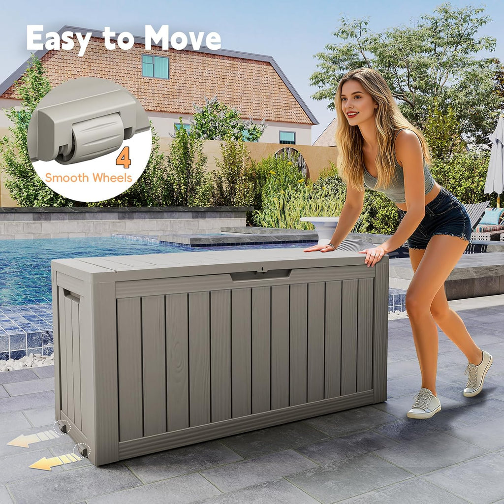 Outdoor Storage Box, 72 Gallon Waterproof Resin Deck Box, Storage Bin for Package Delivery, Patio Furniture Cushion, Garden Tools, Pool Accessories, Weatherproof and UV Resistant, Grey