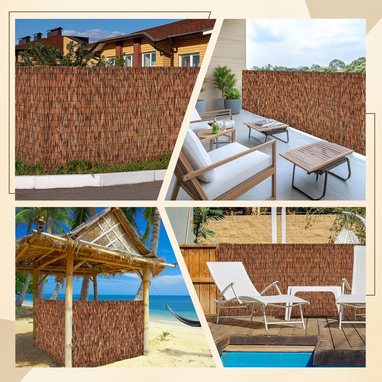 Brown 4FT X 16.4FT Reed Fencing Roll, Balcony Privacy Reed Shade Bamboo Fencing Garden Fence Border, Wind Block Sunshade Fence Screen for Outdoor Yard Patio Flower Bed Edge