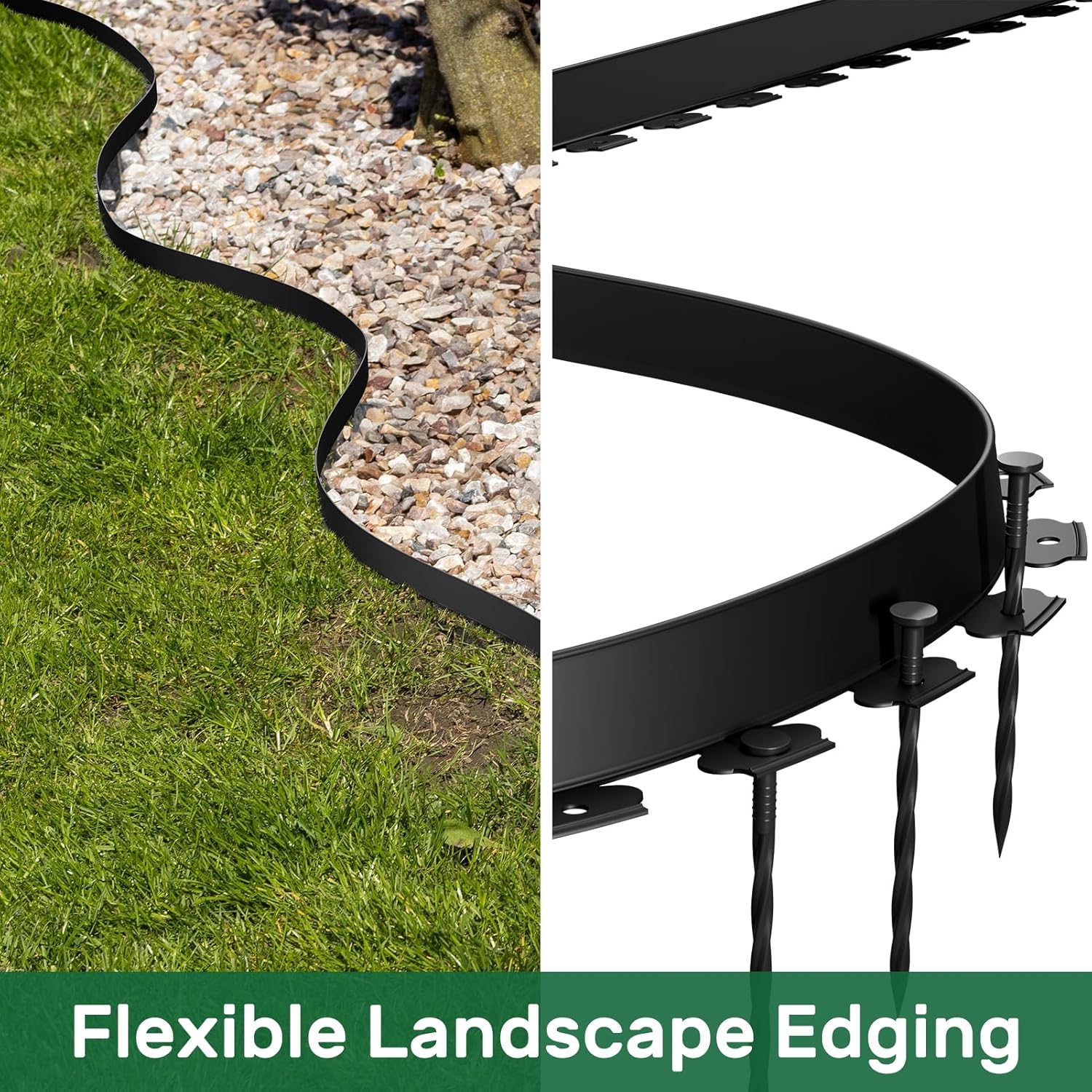 AGTEK Garden Edging 66FT Landscape Edging Kit 1.5 Inch Height Plastic Garden Border No Dig Lawn Border for Yard Flower Bed with 40 Stakes