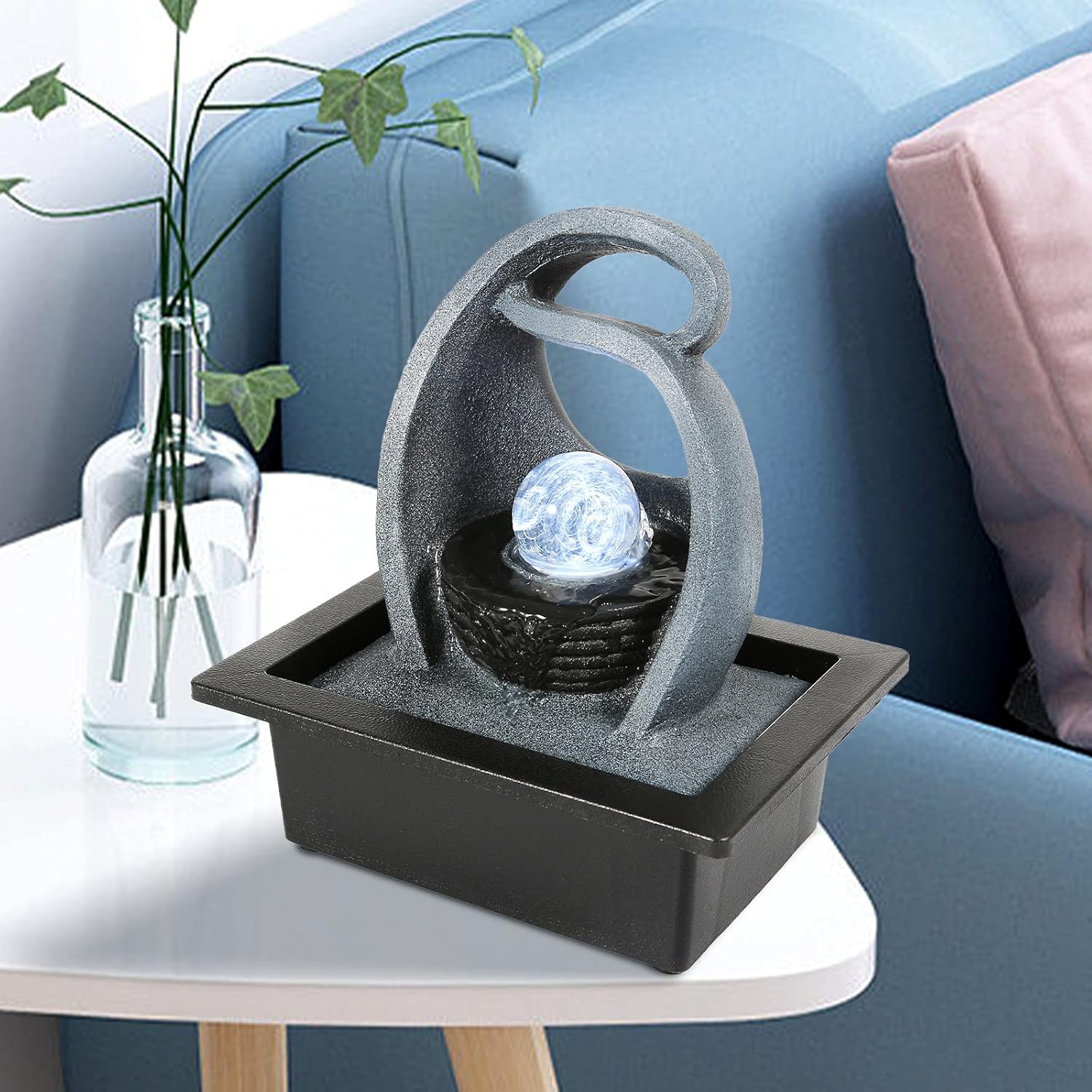 WICHEMI Water Fountains Indoor Waterfall Fountain Tabletop Fountain with LED Rolling Ball Water Feature Indoor Zen Meditation for Home and Office Indoor Spaces Decor (Style 18)