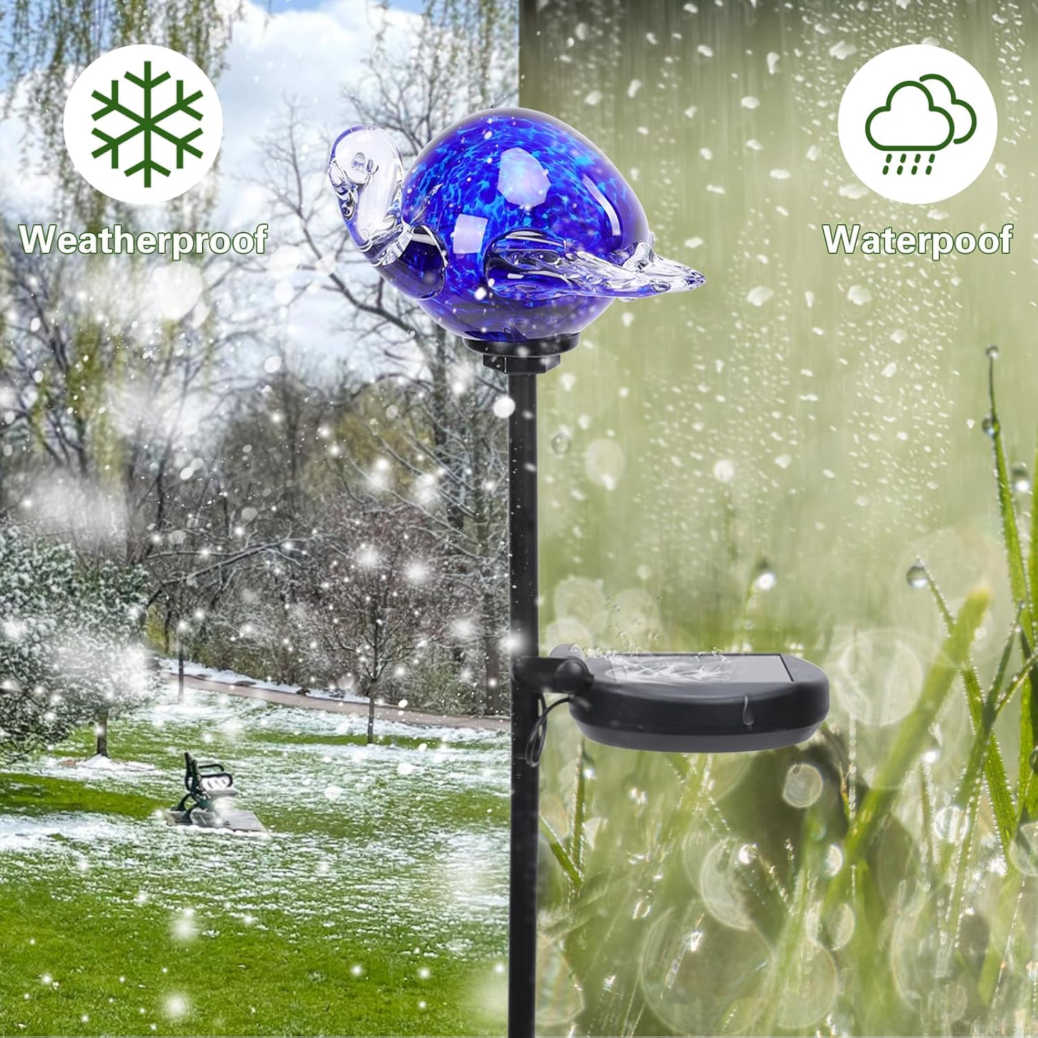 Afirst Decorative Solar Lights Outdoor Solar Turtle Stake Lights Hand Blown Glass Decorative Garden Pathway Light Outdoor Waterproof Glass Stakes Blue
