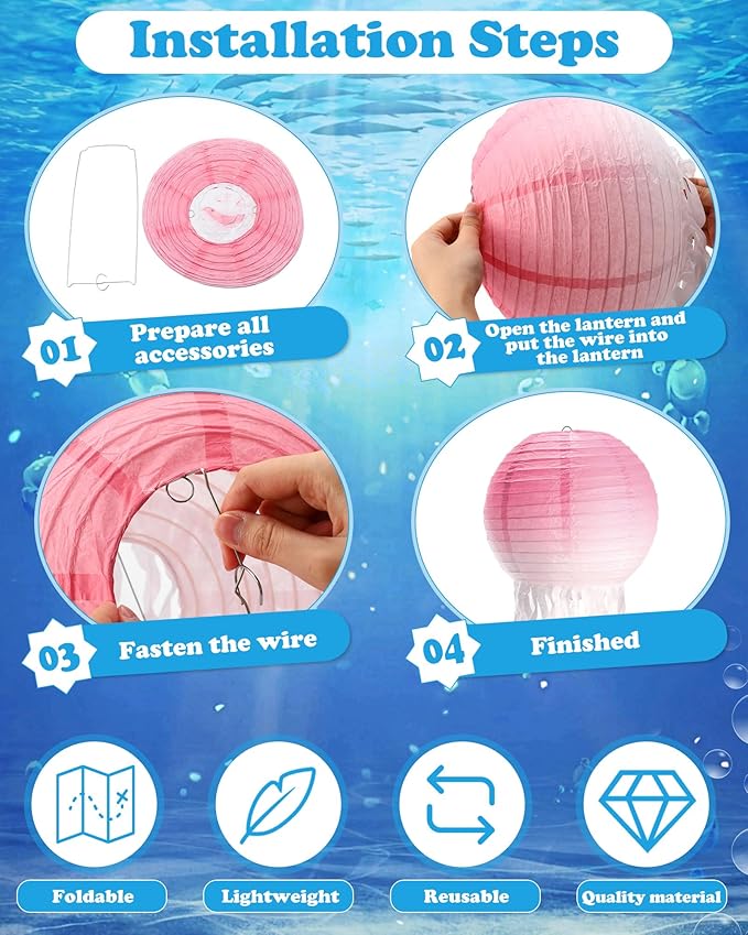 18 Pcs Jellyfish Paper Lanterns Mermaid Birthday Decorations Hanging Lantern Lamps for Ocean Theme Decor Under The Sea Party Supplies(Gradient Color)