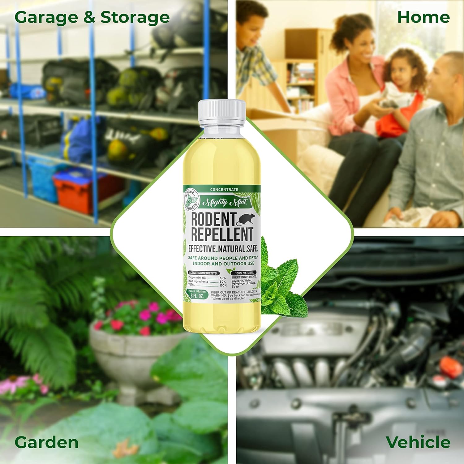 Mighty Mint Peppermint Oil Rodent Repellent Concentrate – Natural Indoor & Outdoor Control for Mice and Rats – Plant-Based, Extra-Strong Formula - 16 oz