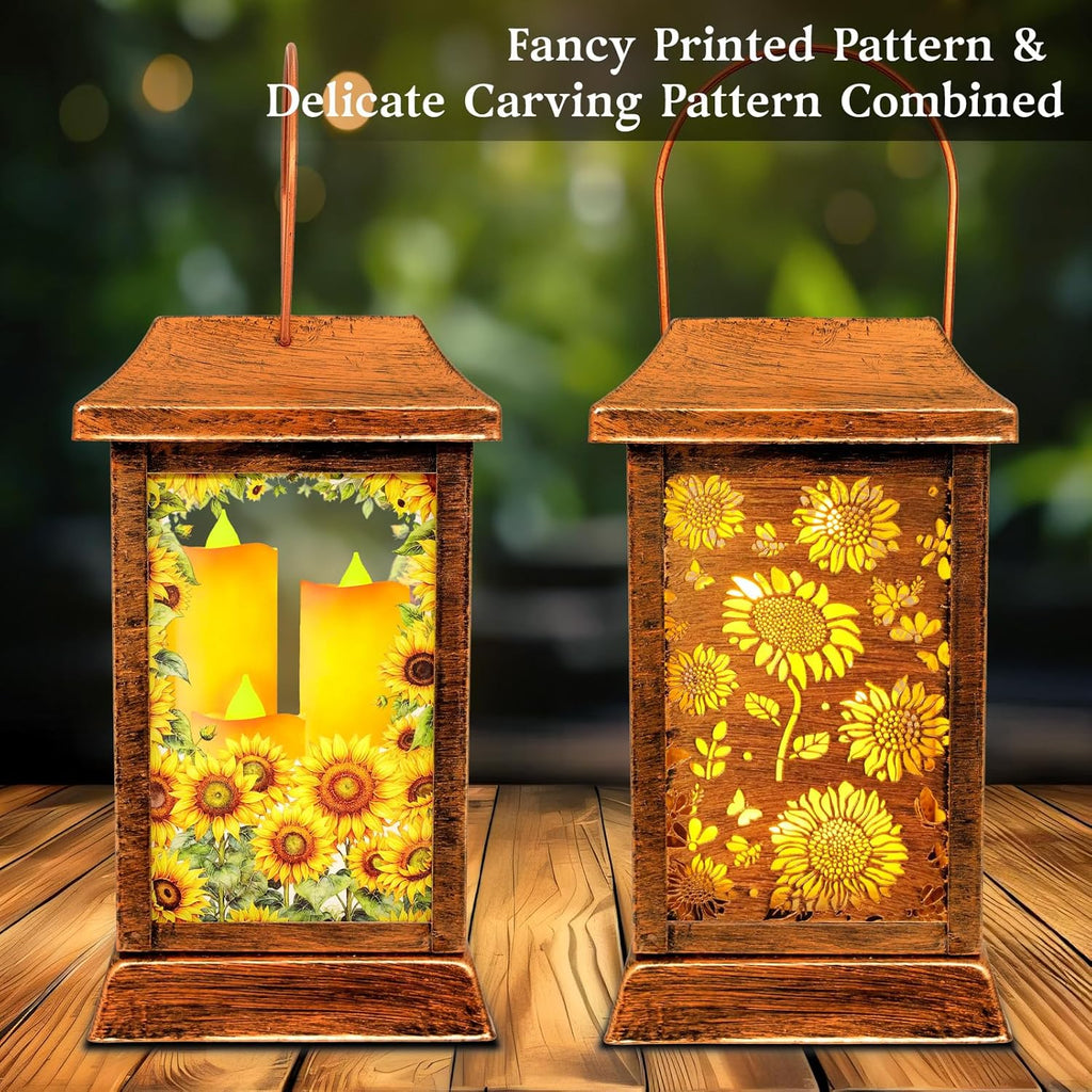 Sunflower Solar Lanterns Outdoor Waterproof, Metal & Glass Hanging Lights Garden Decor, Birthday Gifts for Women Mom Grandma Mothers Day, Decorative Lights for Outside Yard Patio Backyard Porch