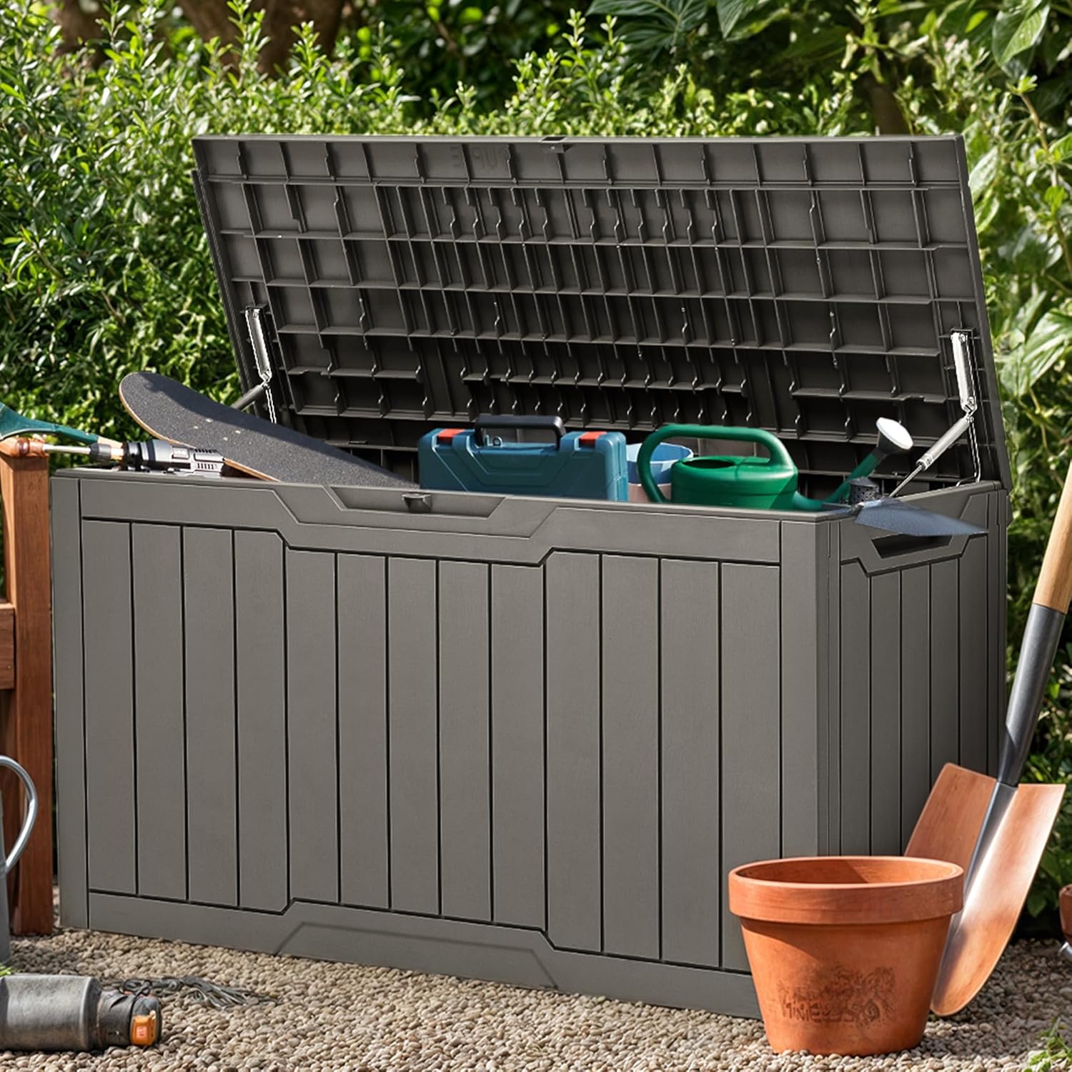 YITAHOME 100 Gallon Outdoor Storage Box, Large Water Resistant Resin Deck Box, Indoor Outdoor Lockable Storage Container for Patio, Garden, Cushions, Tools, Equipment (Taupe)