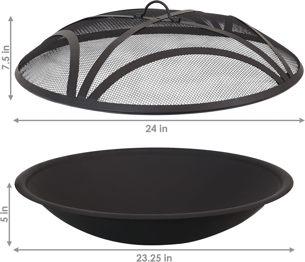Sunnydaze 23-Inch Replacement Steel Fire Pit Bowl with Round Spark Screen - High-Temperature Painted Finish