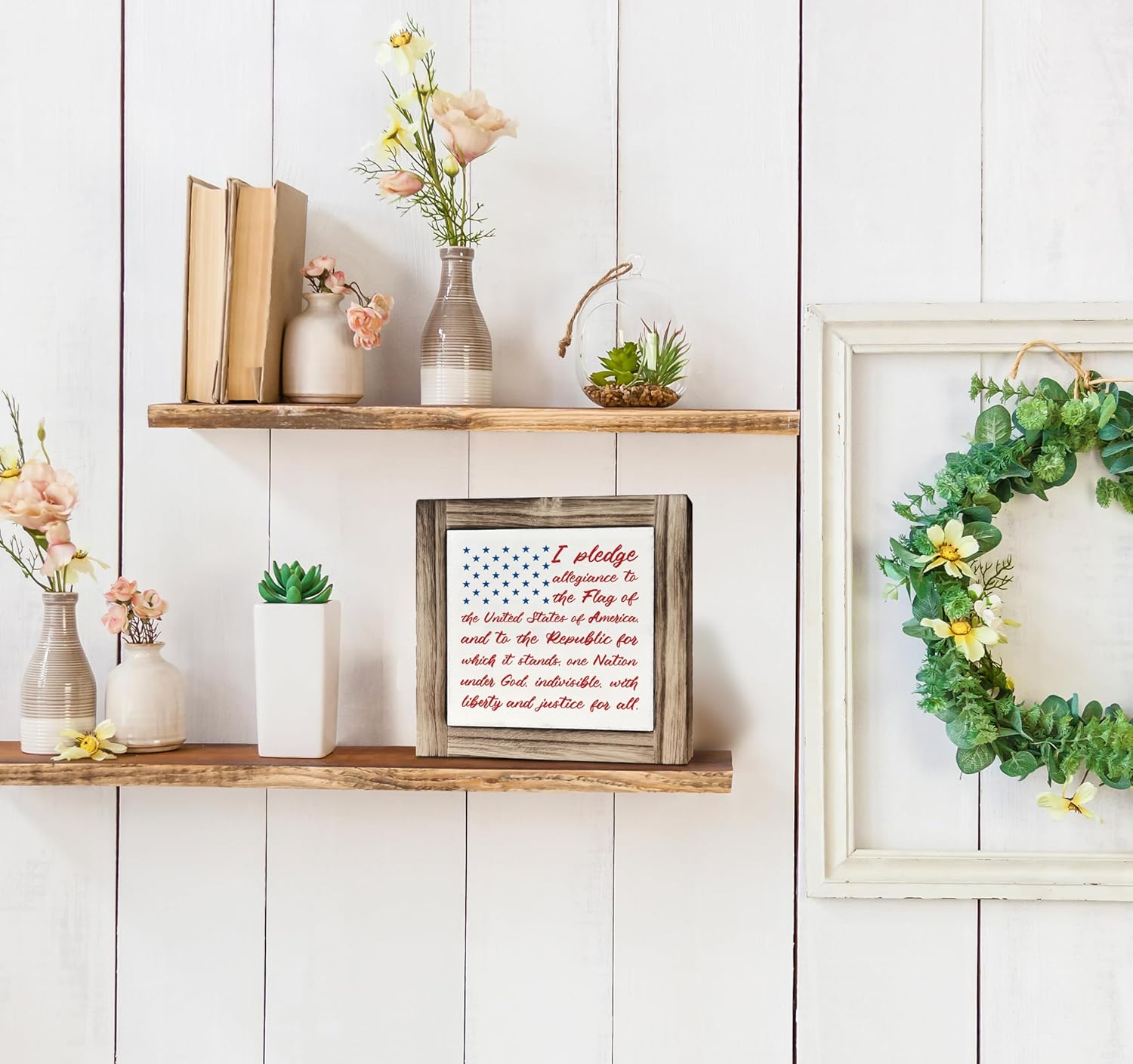 Patriotic Wood Plaque Sign, I Pledge Allegiance to the Flag of United States of America, Box Wood Plaques Desk Décor, American Flag Wooden Sign, 4th of July Woods Decoration, Independence Day Decor