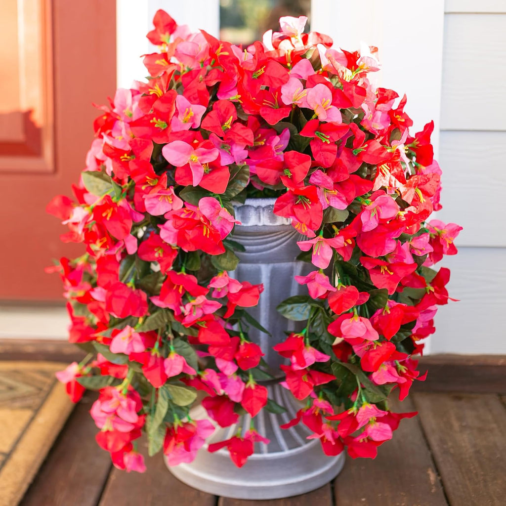 Bougainvillea Artificial Hanging Flowers Plants for Outdoors Decoration, 2pcs Fake Flowers Silk Bougainvillea Vines Realistic UV Resistant Faux Flowers for Outdoor Planters Porch Patio, Mix