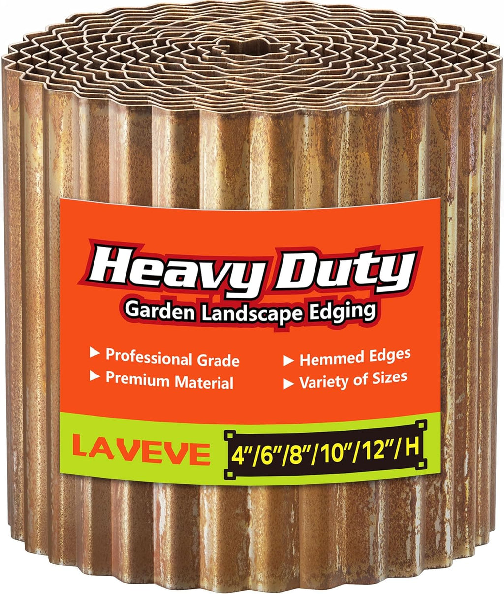 LAVEVE Corrugated Metal Garden Edging 12" x 20Ft, Landscape Edging Border for Lawn, Flower Bed, Garden Fence, Paver Edging (Real Rusted)