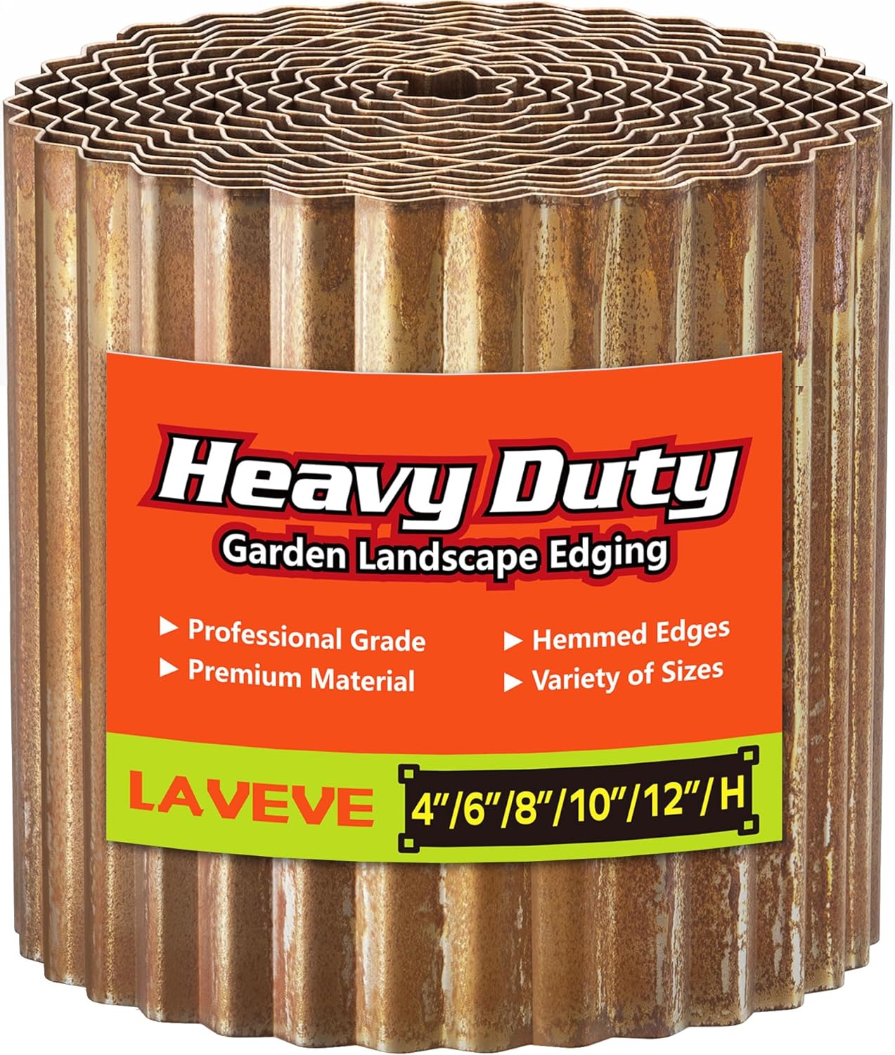LAVEVE Corrugated Metal Garden Edging 8" x 20Ft, Landscape Edging Border for Lawn, Flower Bed, Garden Fence, Paver Edging (Real Rusted)