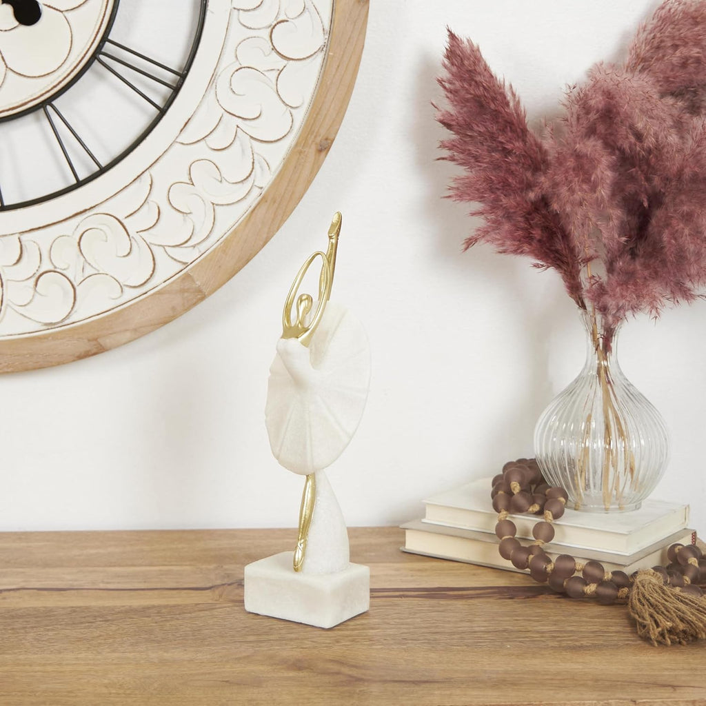 Deco 79 Polystone Dancer Decorative Sculpture Ballet Home Decor Statue with Gold Accents, Accent Figurine 4" x 4" x 14", Cream