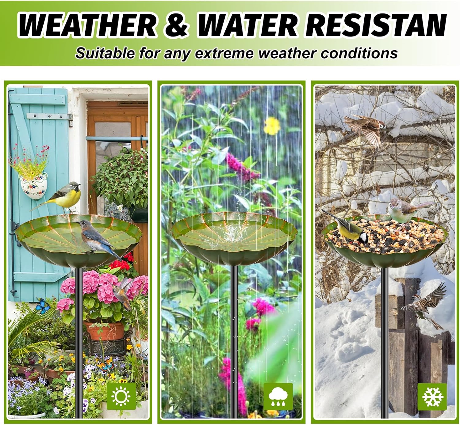 2PCS Metal Flower Bird Bath for Outside, Small Hummingbird Bath Bowl Detachable Birdfeeder Bowl Garden Decor for Outdoor Yard Lawn (2PCS-Yellow-Green)