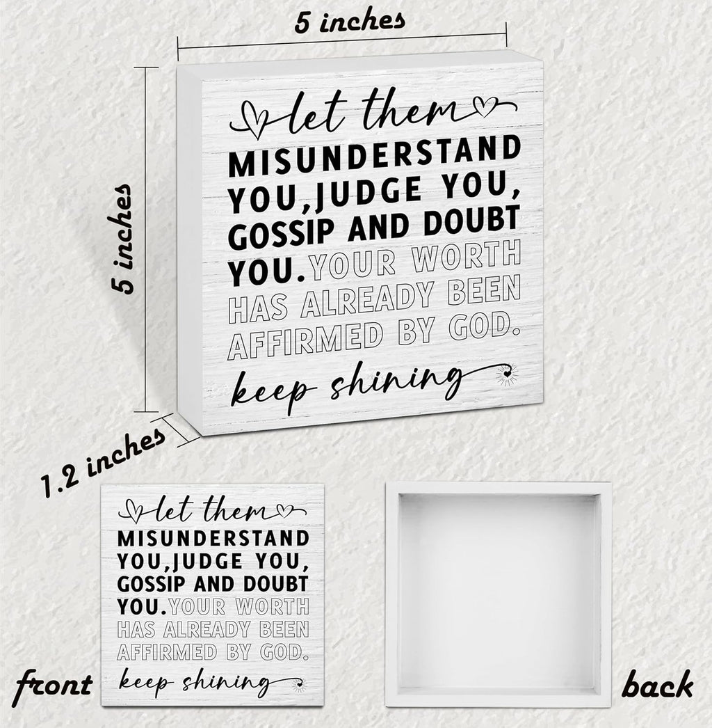 Let Them Wooden Sign, Desk Decorations For Women Office, 5x5 Inch Farmhouse Funny Office Decor Wood Box Sign, Desk Shelf Cubicle Accessories, Appreciation Gifts for Coworkers Boss, 09