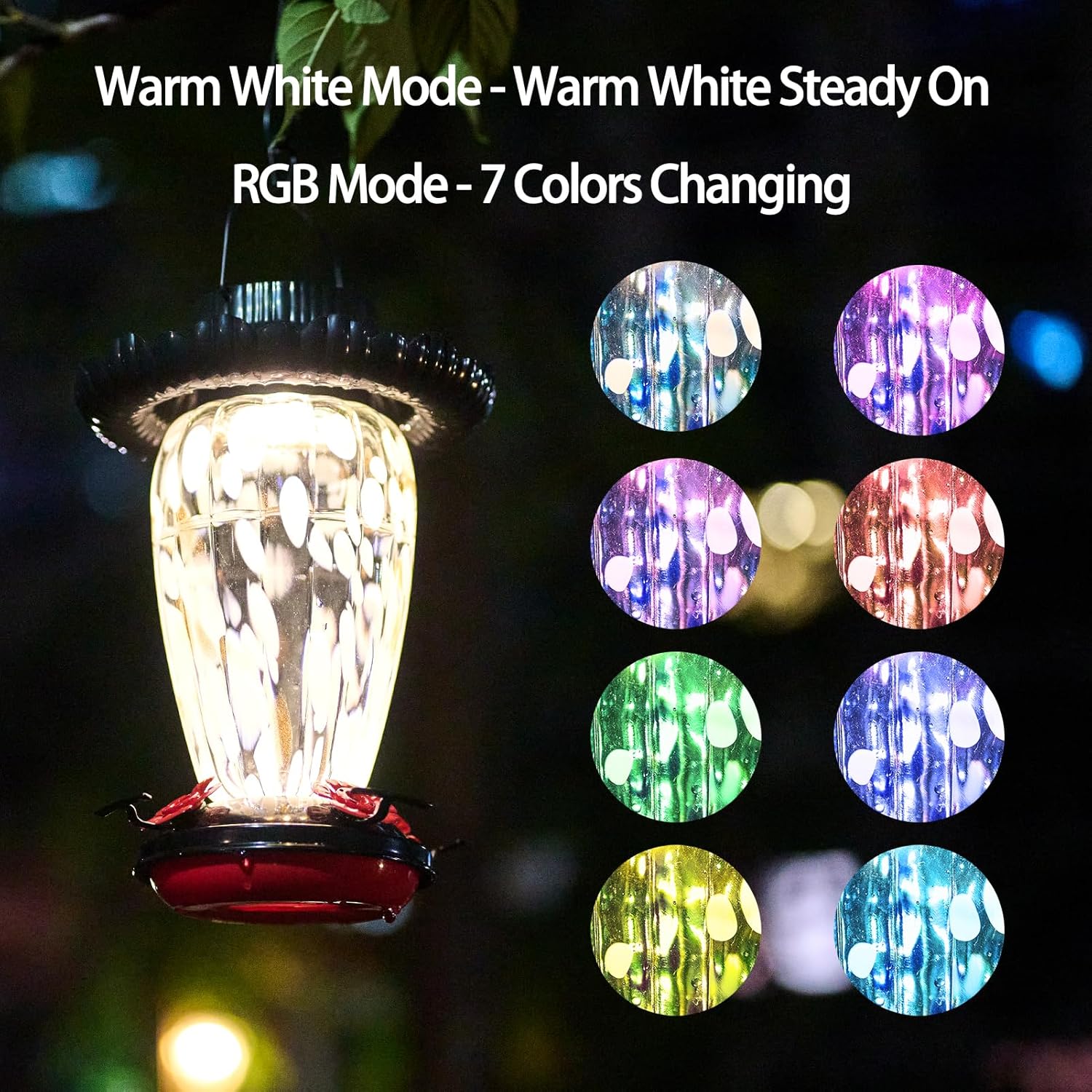 Muse Garden Solar Hummingbird Feeders for Outdoors Hanging, 38oz Hand Blown Glass Humming Bird Feeders for Garden Decor, Moms Birthday Unique, White