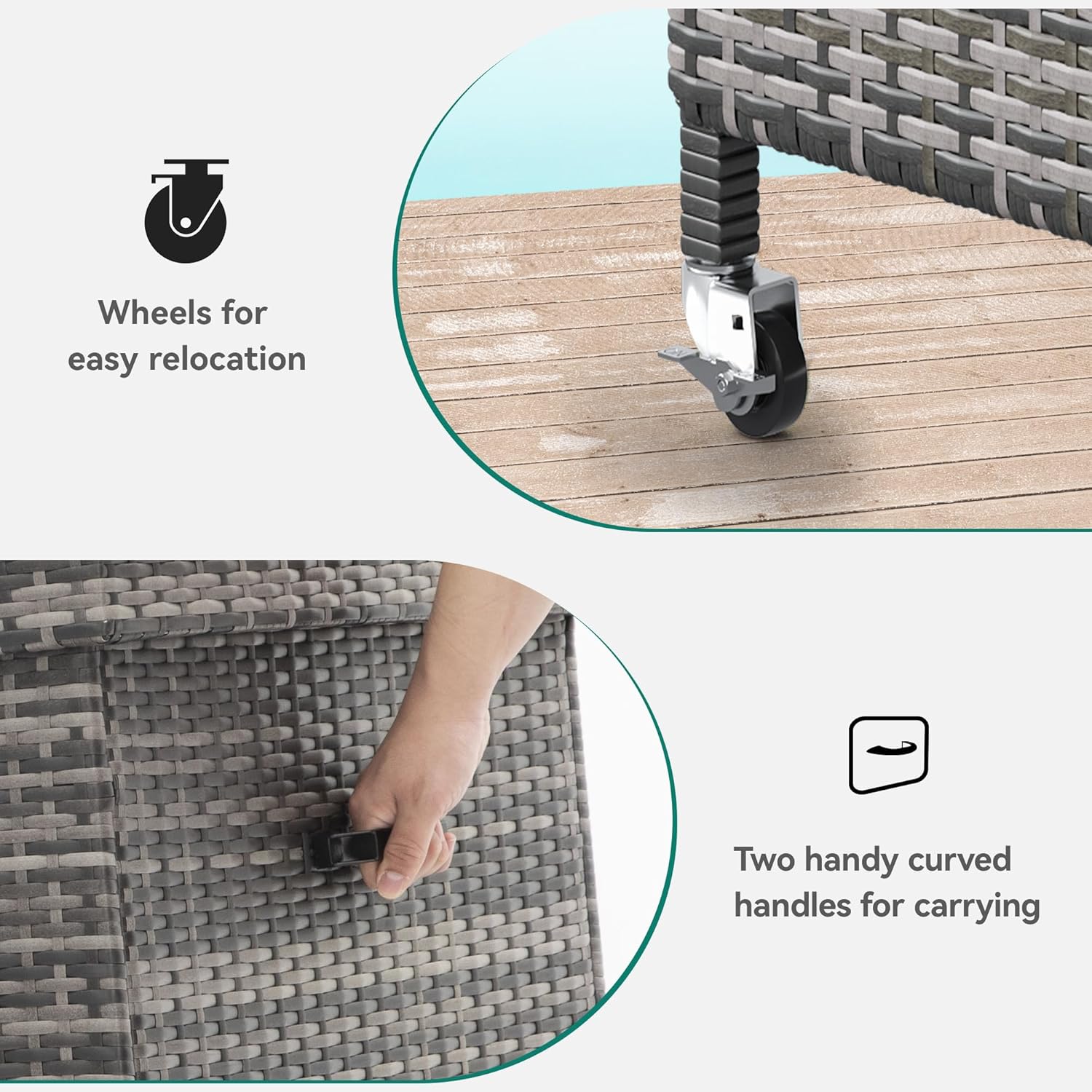 YITAHOME 200 Gallon Large Wicker Deck Box w/Storage Net, Rattan XL Outdoor Storage Box Patio Cushion Storage, Patio Storage Box for Garden Tools, Pool Sports Equipment (Grey)