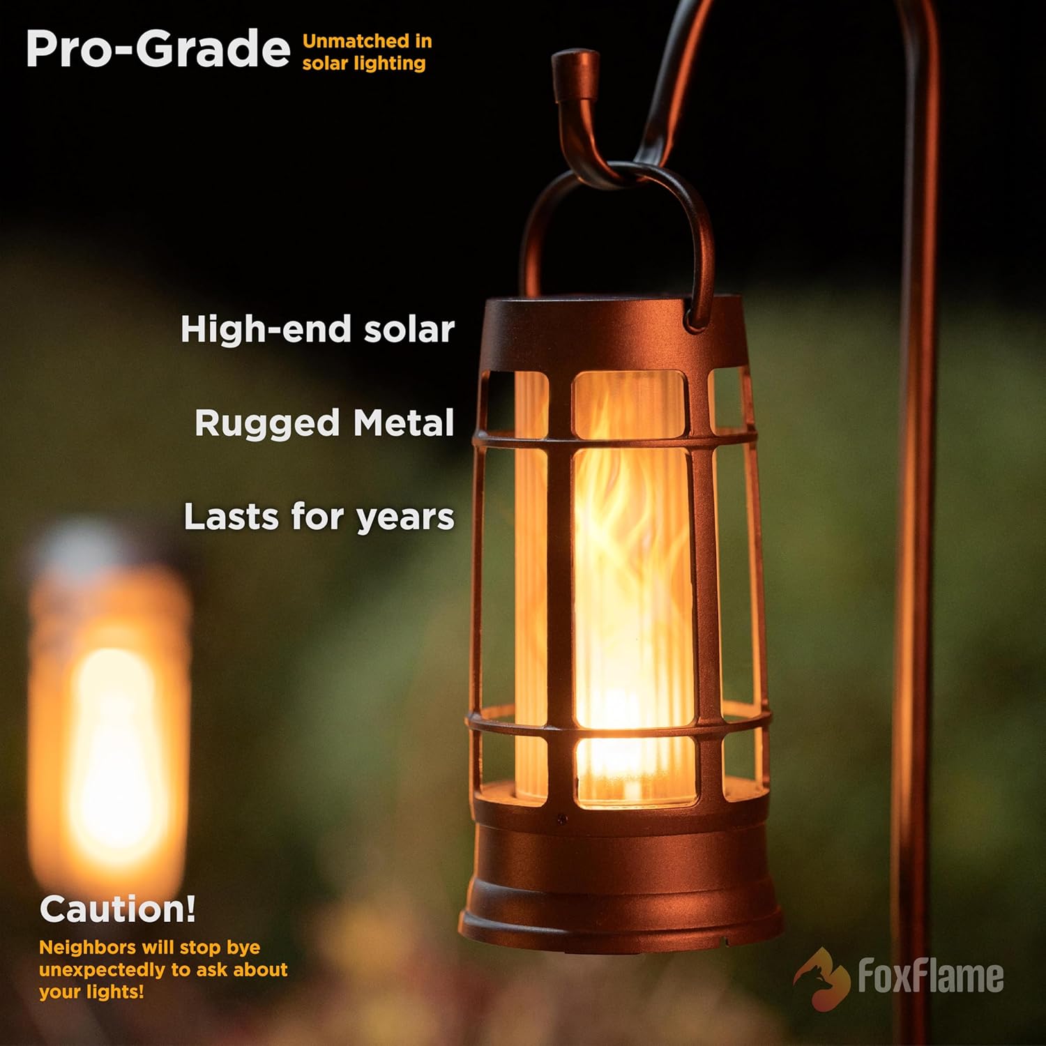 Metal Outdoor Solar Lantern, Flickering Solar Lanterns Outdoor Waterproof with Patented LED, Outdoor Lanterns for Porch, Patio, Garden, Tabletop, Hanging Use, Matte Black (1 Pack)