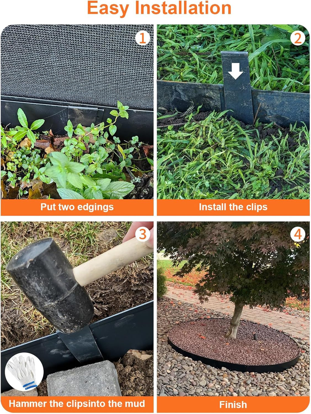 Vinci Landscape Edging Border, 40" L x 6" H 3Pack 10FT Total Black Galvanized Steel Garden Edging with Spikes, Sturdy Elegant Metal Lawn Broder for Flower Beds, Pathways, Paver Edges and Yard