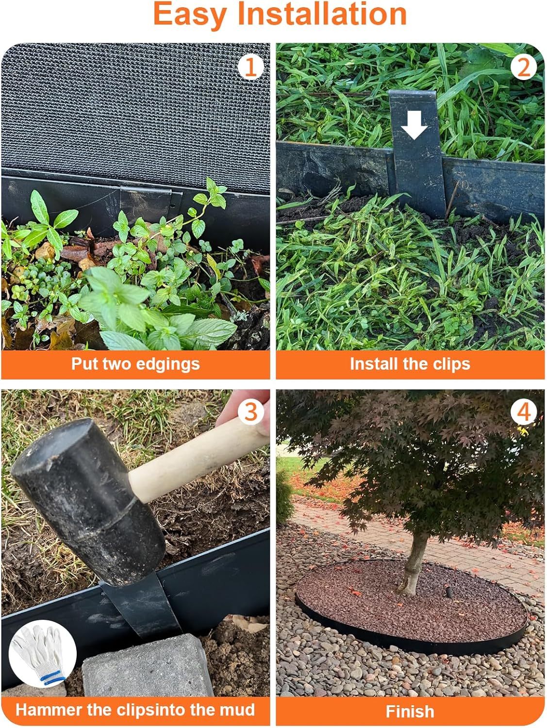 Vinci Landscape Edging Border, 40" L x 6" H 3Pack 10FT Total Black Galvanized Steel Garden Edging with Spikes, Sturdy Elegant Metal Lawn Broder for Flower Beds, Pathways, Paver Edges and Yard