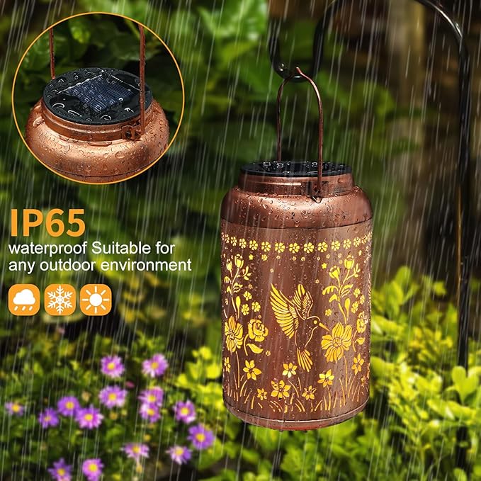 Solar Lanterns Outdoor Waterproof Hummingbird Garden Decor Gifts for Women Mom Grandma Mothers Day Gifts Hanging Solar Lights Metal Solar Decoration Outside for Yard, Backyard, Patio Deals
