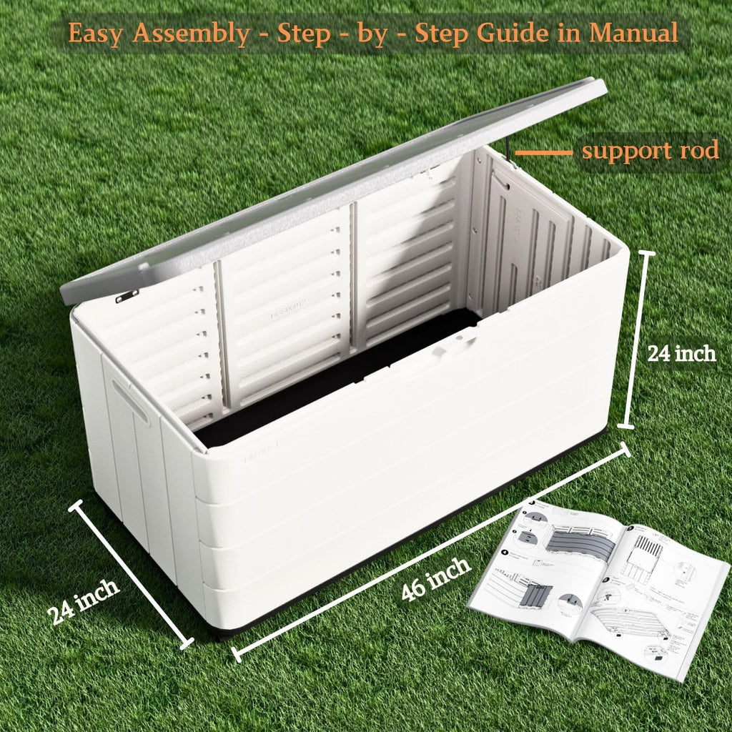ZZM 110 Gallon Outdoor Deck Box with Wheels, Waterproof Resin Storage Cabinet for Patio