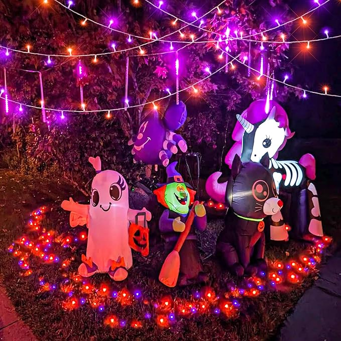100 LED Halloween Lights Outdoor, 33ft Halloweem String Lights Indoor Clear Wire 8 Modes Waterproof Plug in Twinkle Fairy Lights with Timer Memory for Room Tree Party Decorations, Purple&Orange