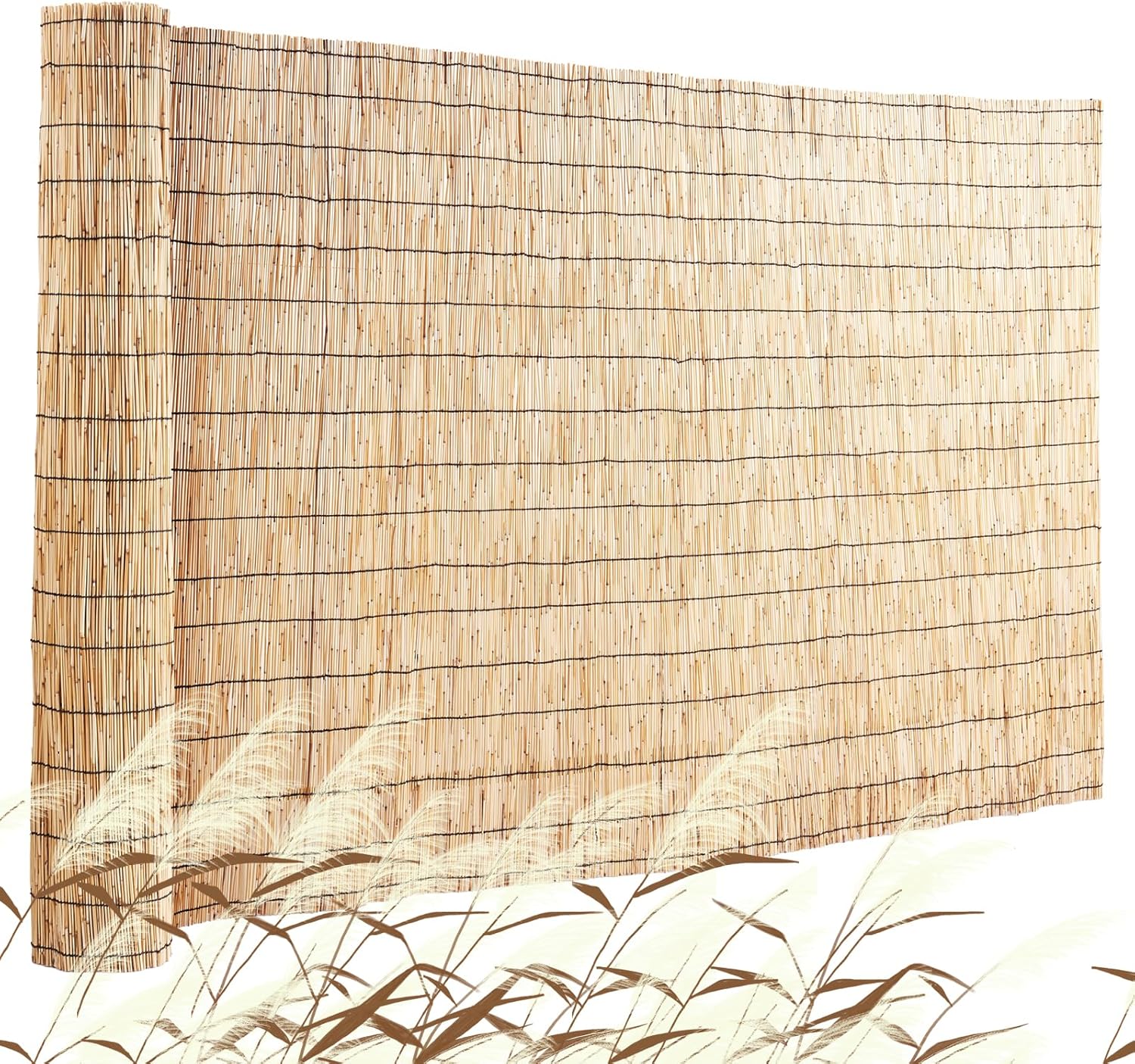 VEVOR Natural Reed Fencing, 5.5 ft x 16.4 ft, Reed Screen Curtain Balcony Fence Roll for Outdoor Backyard Patio, Decorative Fence for Backyard Garden Fencing Divider, Privacy Screen Panel Curtain
