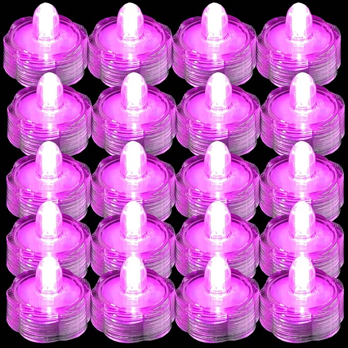 Bright LED Floral Tea Light Vase Submersible Lights for Party Wedding (Pink, 30 Pack)