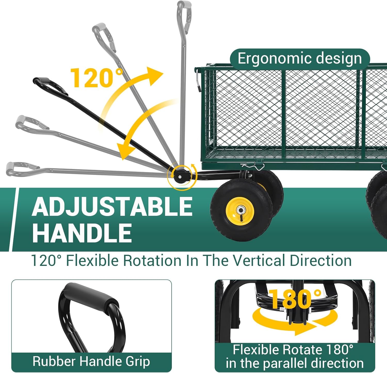 1100 Lbs Steel Garden Cart. Heavy Duty Metal Garden Wagon with 10" Wheels, Pullable Metal Garden Wagon with 180° Rotating Handle and Removable Sides for Farm, Yard
