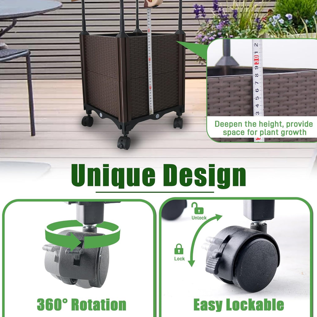 Raised Garden Bed with Tomato Planter Cage,50.4" Self Watering Tomato Planter with Plastic Coating Steel Pipe for Climbing Vine Flowers Outdoor, Tomatoes Cage with Trellis Wheels, 1Pack