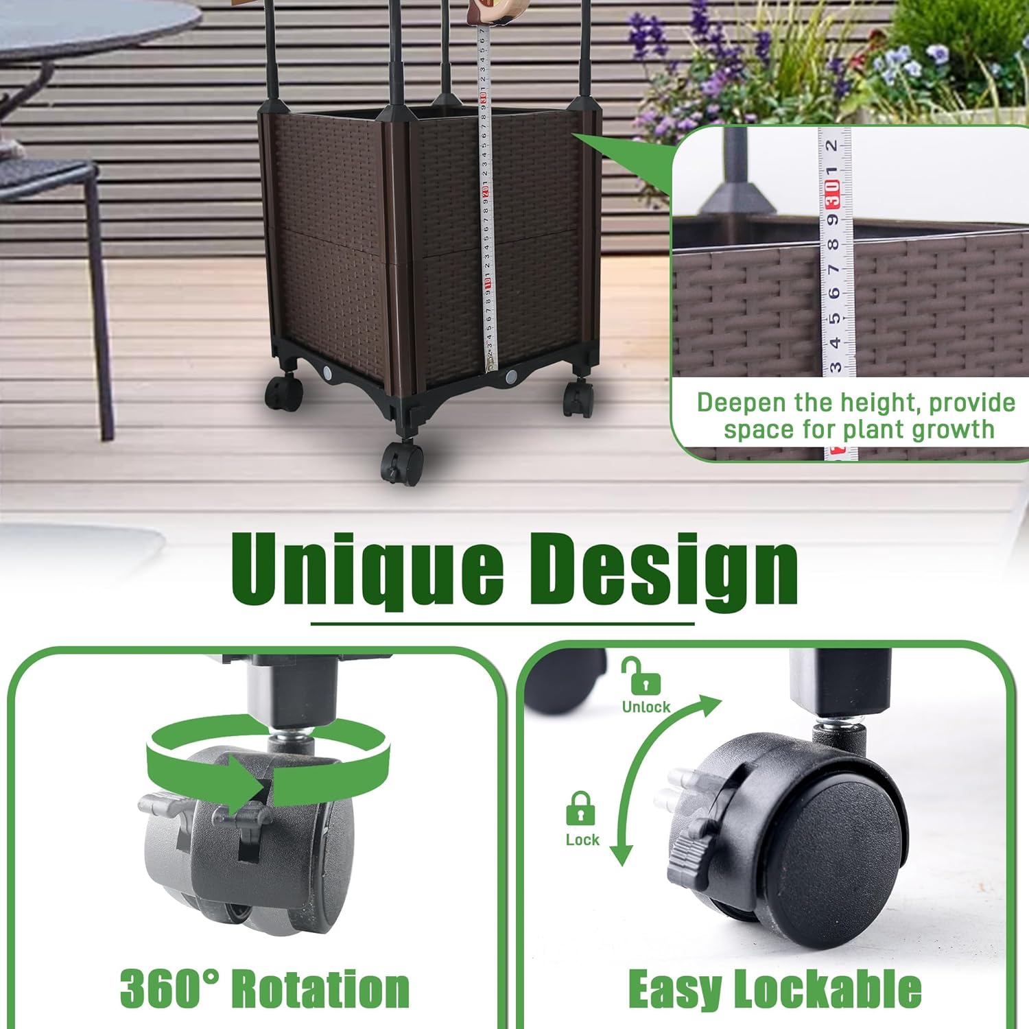 Raised Garden Bed Planter Box with Trellis, 74" Self-Watering Tomato Planters for Climbing Plants Vine Flowers Outdoor Patio, Tomatoes Cage with Wheels, 1Pack