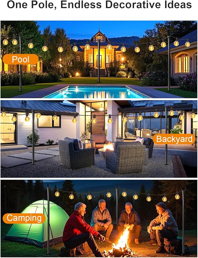 4 Pack String Light Poles for Outside, Thickened Metal Lights Hanger Pole Outdoor with Fork, Lighting Hanging Post Accessories for Patio Decor Garden Backyard Yard Front Porch Outside Decorations