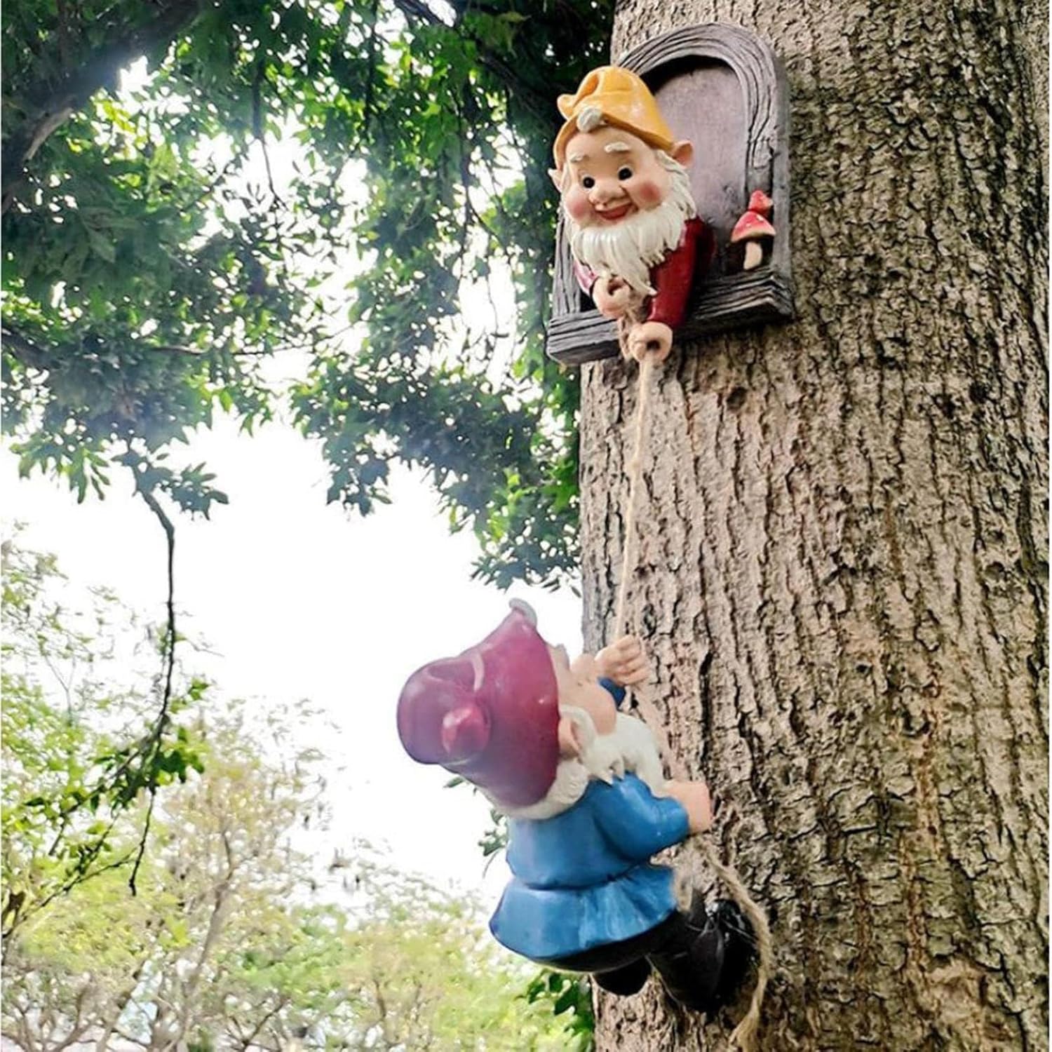 Outdoor Garden Gnome Statue,Climbing Elves Garden Sculpture,Gnome Tree Hugger Figurines Decor,Fairy Hanging Decor Miniature Figurines Garden Gnome Landscape Figurine for Lawn Balcony Patio