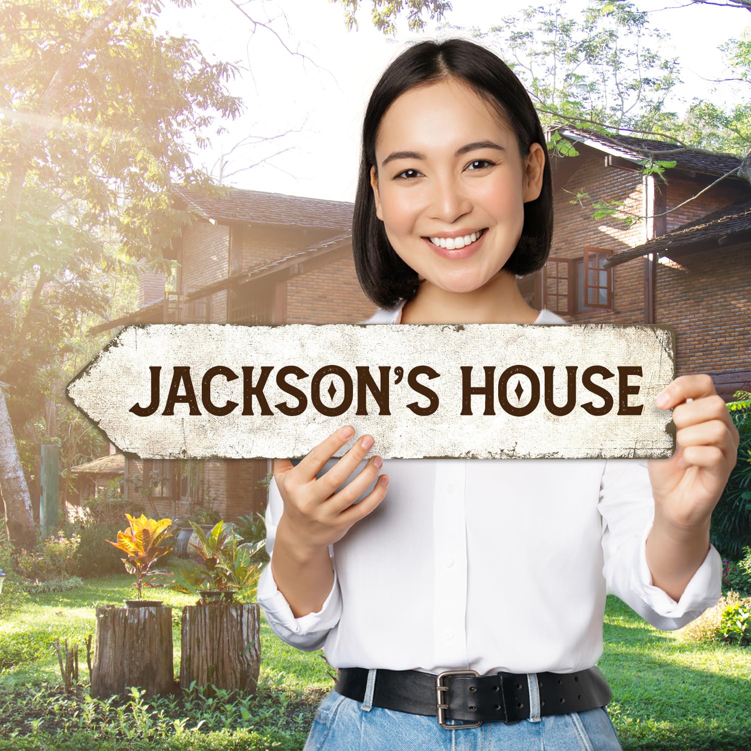 Rustic Custom Sign, Personalized Left Directional Metal Composite Street Sign for Indoor and Outdoor Use 4x18 Inches, ACM Made in The USA