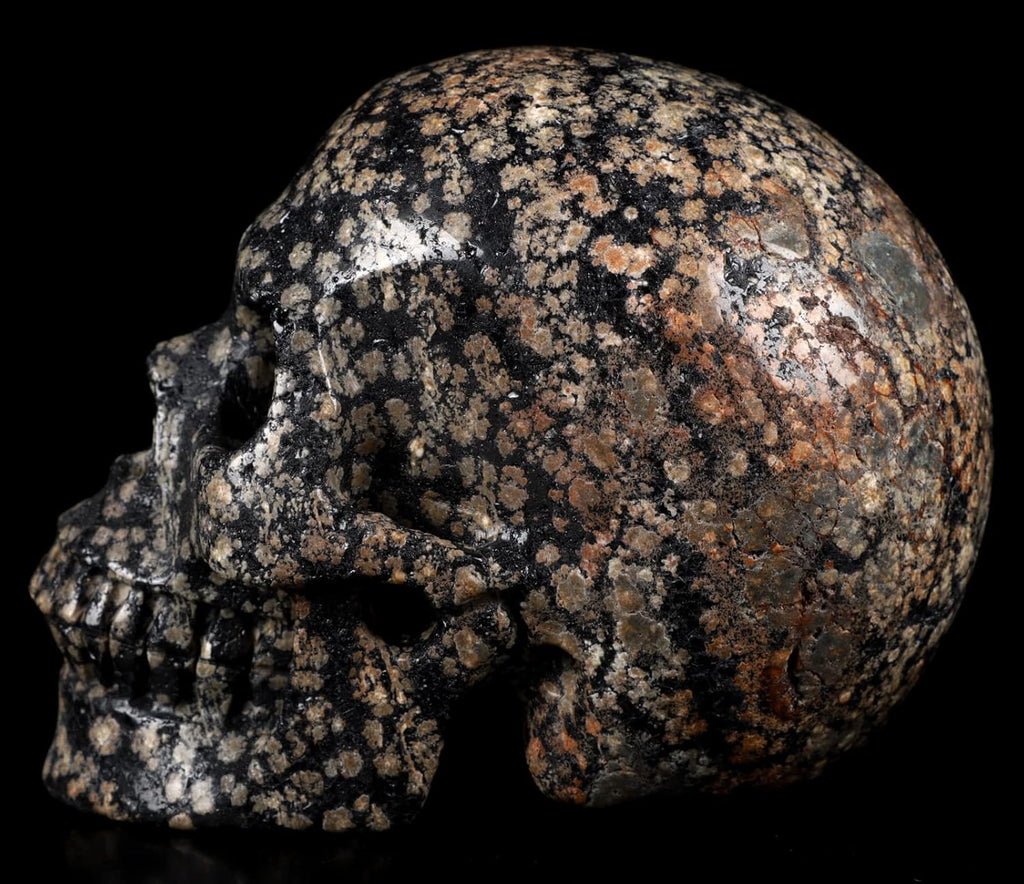 Skullis 5.0" Snowflake Obsidian Carved Crystal Skull, Hand Carved Gemstone Fine Art Sculpture, Reiki Healing Stone Statue.1397 Z8