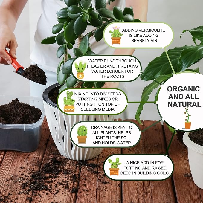 10QT Horticultural Vermiculite Bulk, Organic Vermiculite for Plants, Course Grade Vermiculite for Gardening, for houseplants, for Mushrooms, to Maintain Soil Moisture and Plant Growth(5-8mm)