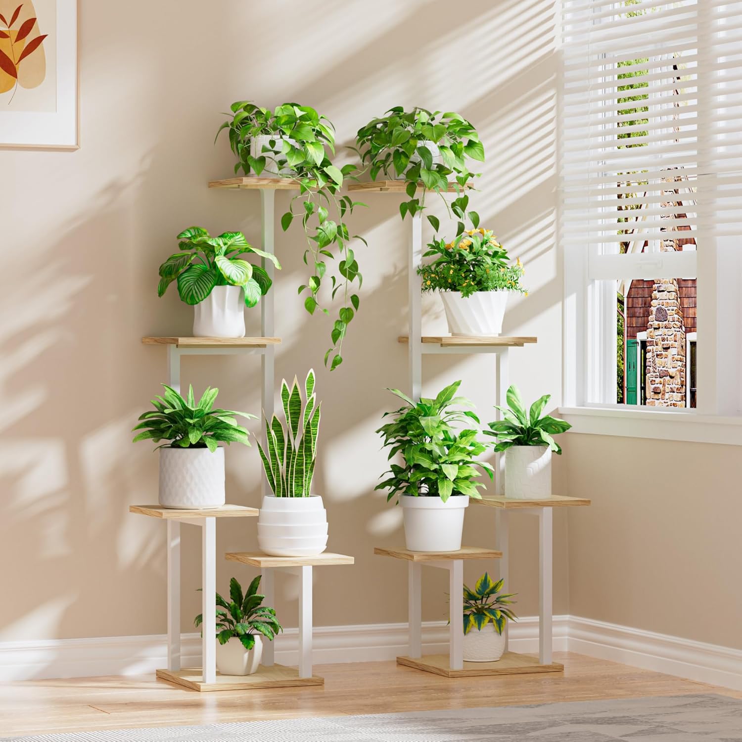 Plant Stand Indoor with Grow Light - 2 Pack Metal Plant Shelf for Indoor Plants Multiple, 5 Tiered Corner Plant Stand Shelves, Plant Rack Display Flower Holder for Living Room Patio Balcony Décor (White)